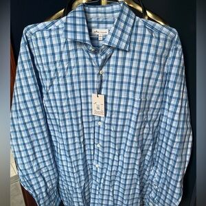 Peter Millar Men's Blue Plaid Button-Down Shirt- Size XL- New with Tags